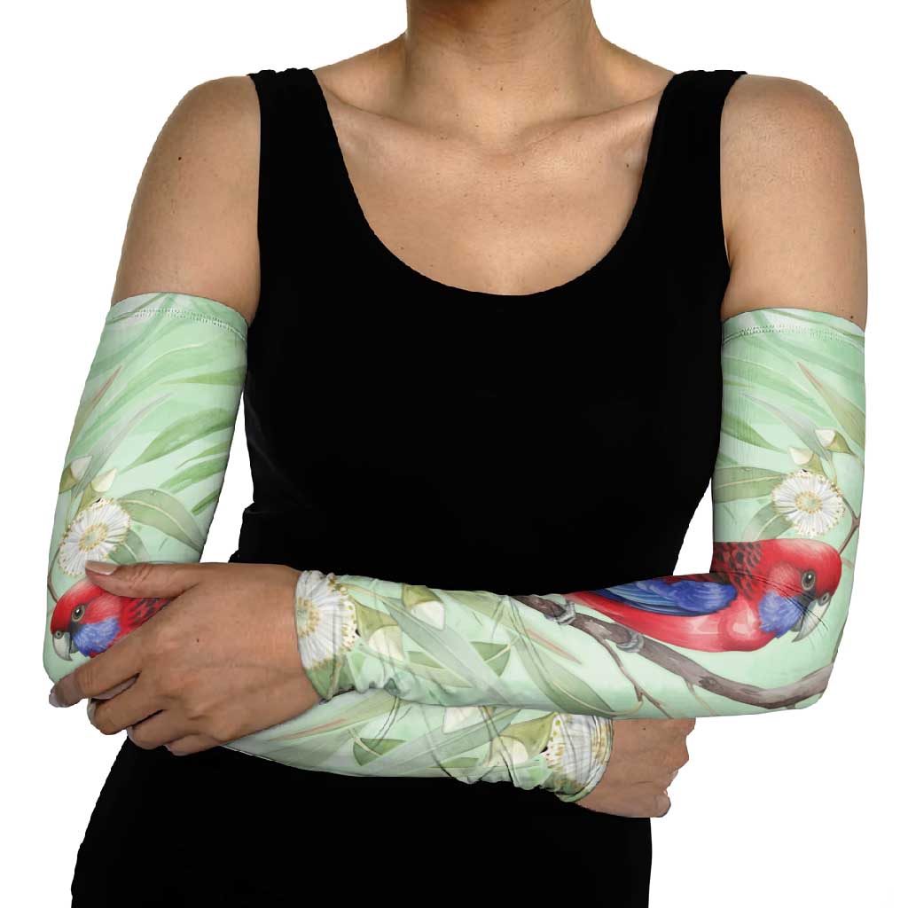 Australia Crimson Rosella Arm Sleeves Platycercus Elegans Eucalyptus Alba Watercolor - Aussie Hoodie