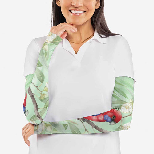 Australia Crimson Rosella Arm Sleeves Platycercus Elegans Eucalyptus Alba Watercolor - Aussie Hoodie