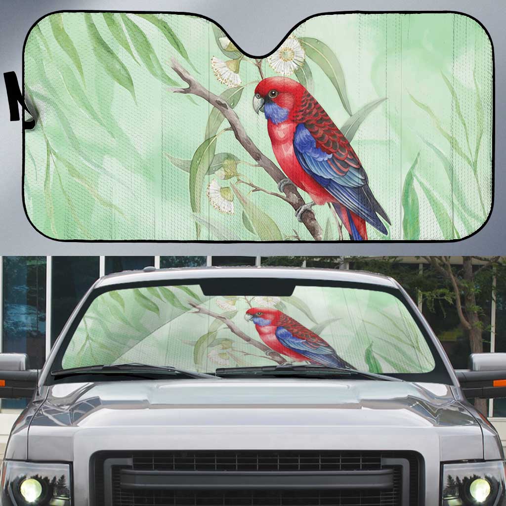 Australia Crimson Rosella Auto Sun Shade Platycercus Elegans Eucalyptus Alba Watercolor - Aussie Hoodie