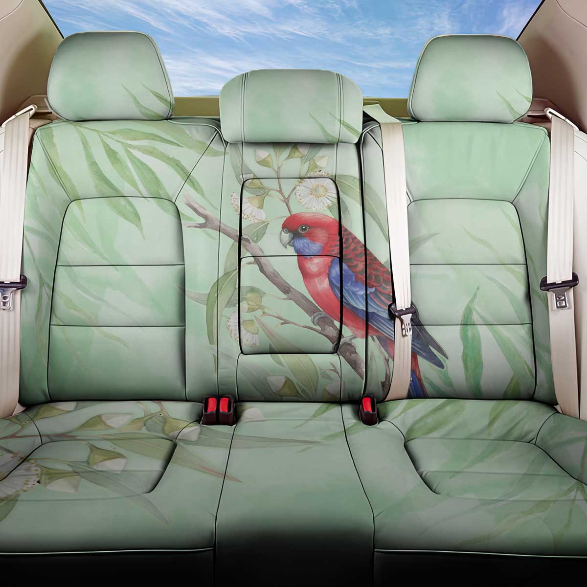 Australia Crimson Rosella Back Car Seat Cover Platycercus Elegans Eucalyptus Alba Watercolor - Aussie Hoodie