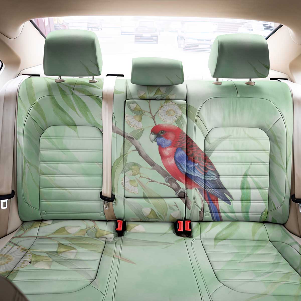Australia Crimson Rosella Back Car Seat Cover Platycercus Elegans Eucalyptus Alba Watercolor - Aussie Hoodie