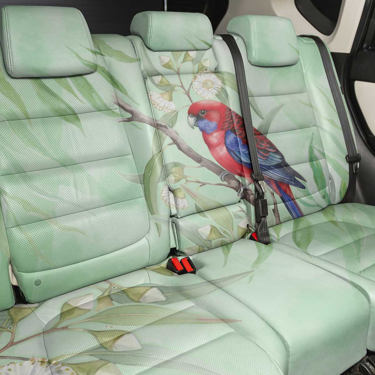 Australia Crimson Rosella Back Car Seat Cover Platycercus Elegans Eucalyptus Alba Watercolor - Aussie Hoodie