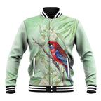 Australia Crimson Rosella Baseball Jacket Platycercus Elegans Eucalyptus Alba Watercolor - Aussie Hoodie