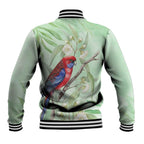 Australia Crimson Rosella Baseball Jacket Platycercus Elegans Eucalyptus Alba Watercolor - Aussie Hoodie
