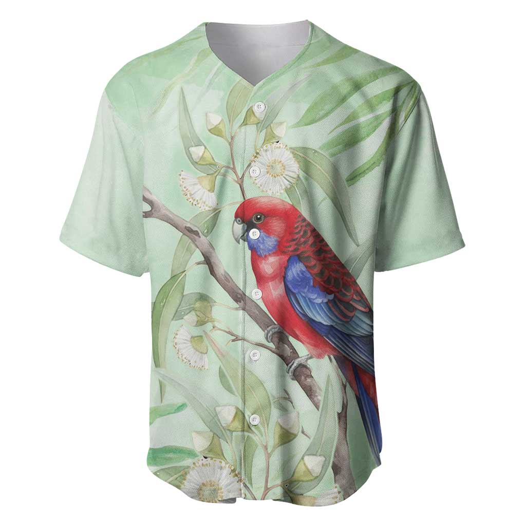 Australia Crimson Rosella Baseball Jersey Platycercus Elegans Eucalyptus Alba Watercolor - Aussie Hoodie