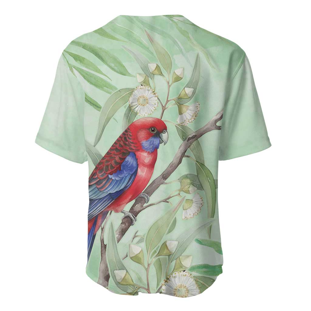 Australia Crimson Rosella Baseball Jersey Platycercus Elegans Eucalyptus Alba Watercolor - Aussie Hoodie