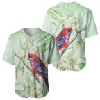 Australia Crimson Rosella Baseball Jersey Platycercus Elegans Eucalyptus Alba Watercolor - Aussie Hoodie