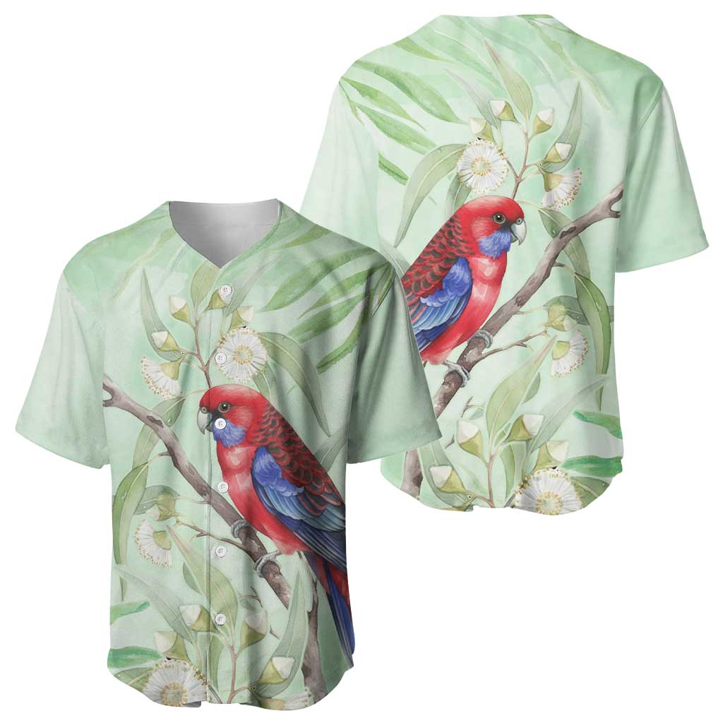 Australia Crimson Rosella Baseball Jersey Platycercus Elegans Eucalyptus Alba Watercolor - Aussie Hoodie