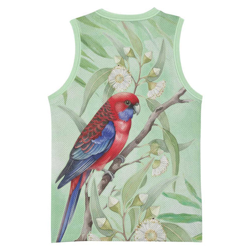 Australia Crimson Rosella Basketball Jersey Platycercus Elegans Eucalyptus Alba Watercolor - Aussie Hoodie