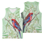 Australia Crimson Rosella Basketball Jersey Platycercus Elegans Eucalyptus Alba Watercolor - Aussie Hoodie