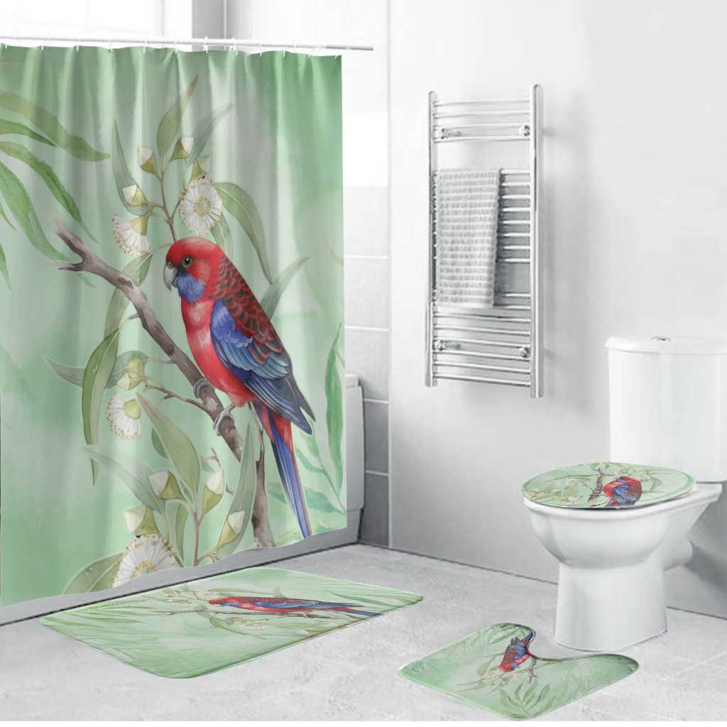 Australia Crimson Rosella Bathroom Set Platycercus Elegans Eucalyptus Alba Watercolor - Aussie Hoodie