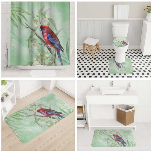 Australia Crimson Rosella Bathroom Set Platycercus Elegans Eucalyptus Alba Watercolor - Aussie Hoodie