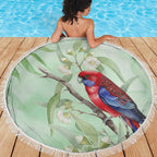 Australia Crimson Rosella Beach Blanket Platycercus Elegans Eucalyptus Alba Watercolor - Aussie Hoodie