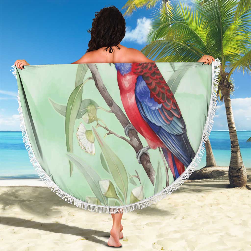 Australia Crimson Rosella Beach Blanket Platycercus Elegans Eucalyptus Alba Watercolor - Aussie Hoodie