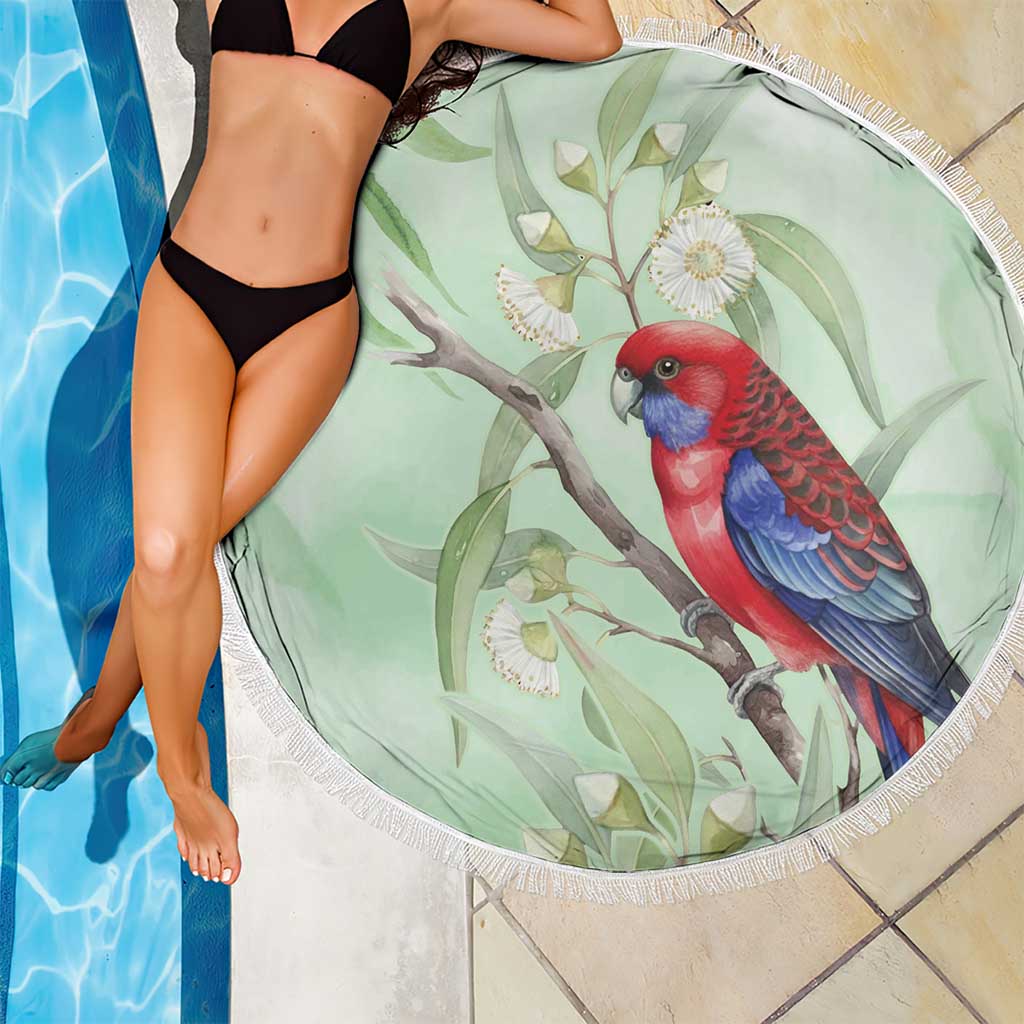 Australia Crimson Rosella Beach Blanket Platycercus Elegans Eucalyptus Alba Watercolor - Aussie Hoodie