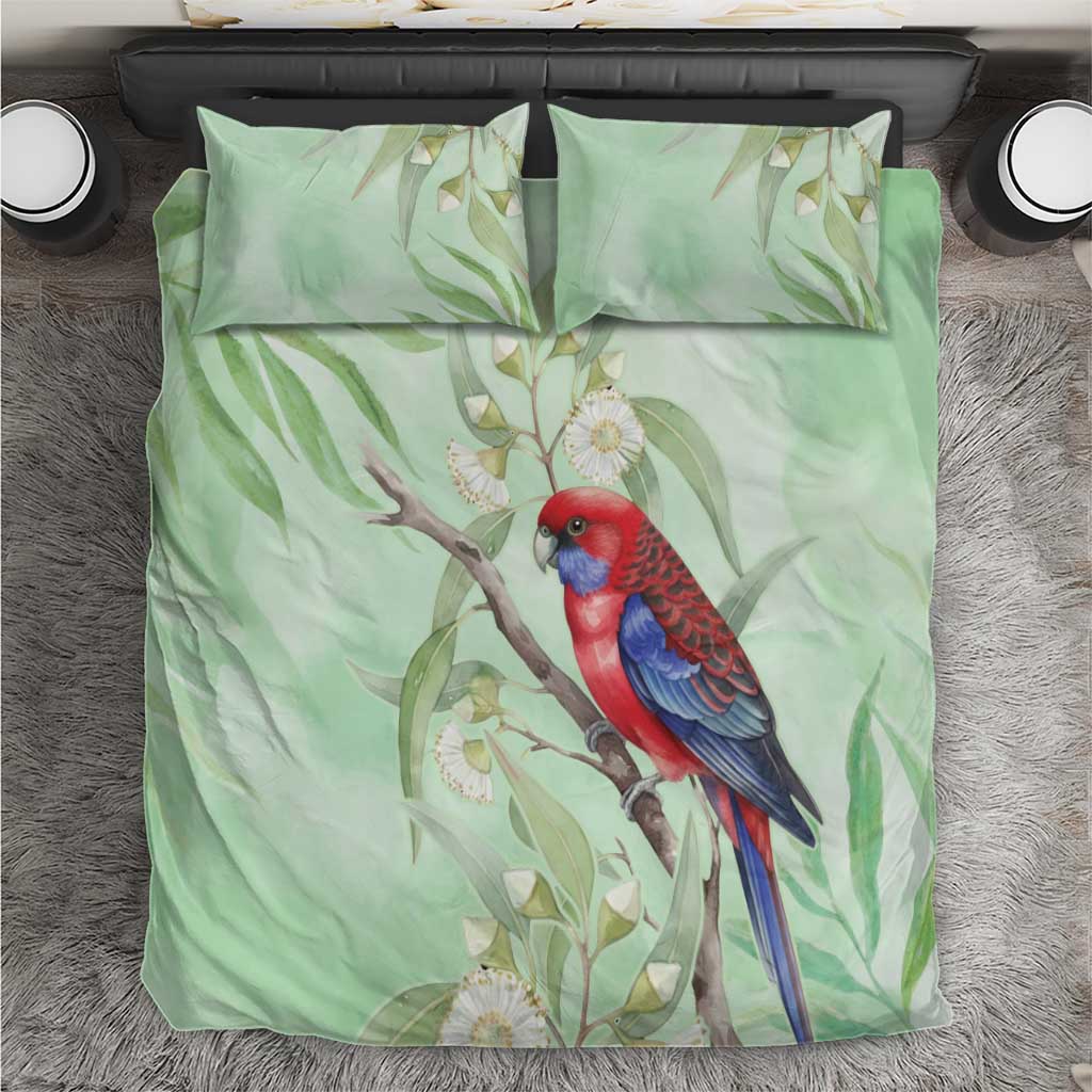 Australia Crimson Rosella Bedding Set Platycercus Elegans Eucalyptus Alba Watercolor - Aussie Hoodie