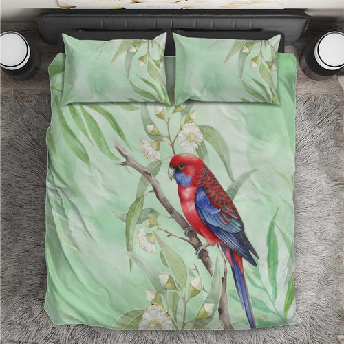 Australia Crimson Rosella Bedding Set Platycercus Elegans Eucalyptus Alba Watercolor - Aussie Hoodie