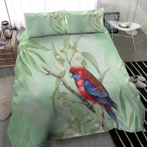 Australia Crimson Rosella Bedding Set Platycercus Elegans Eucalyptus Alba Watercolor - Aussie Hoodie