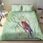 Australia Crimson Rosella Bedding Set Platycercus Elegans Eucalyptus Alba Watercolor - Aussie Hoodie