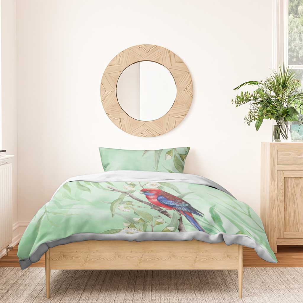 Australia Crimson Rosella Bedding Set Platycercus Elegans Eucalyptus Alba Watercolor - Aussie Hoodie