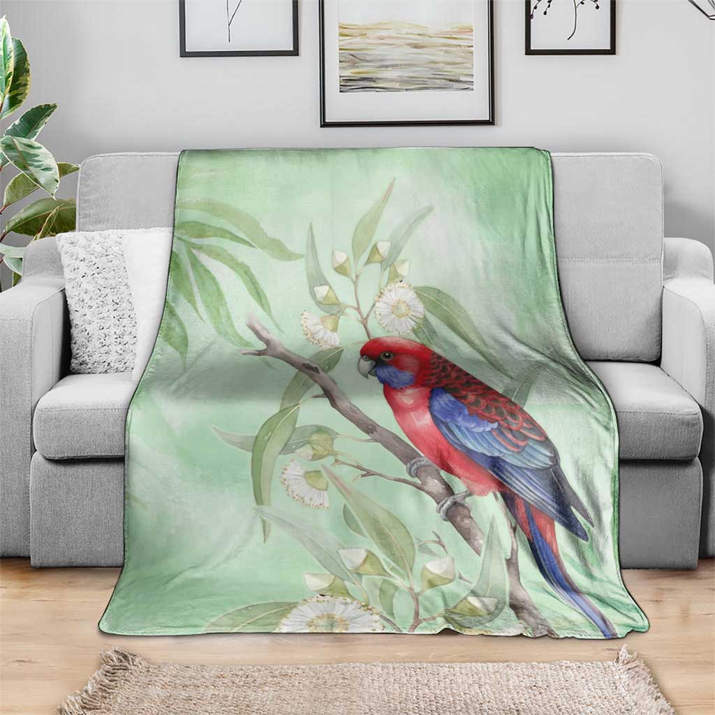 Australia Crimson Rosella Blanket Platycercus Elegans Eucalyptus Alba Watercolor - Aussie Hoodie