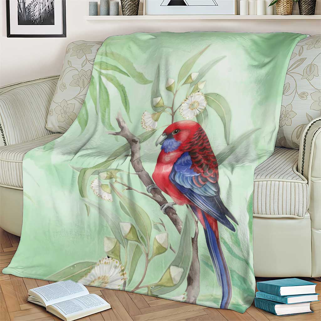 Australia Crimson Rosella Blanket Platycercus Elegans Eucalyptus Alba Watercolor - Aussie Hoodie
