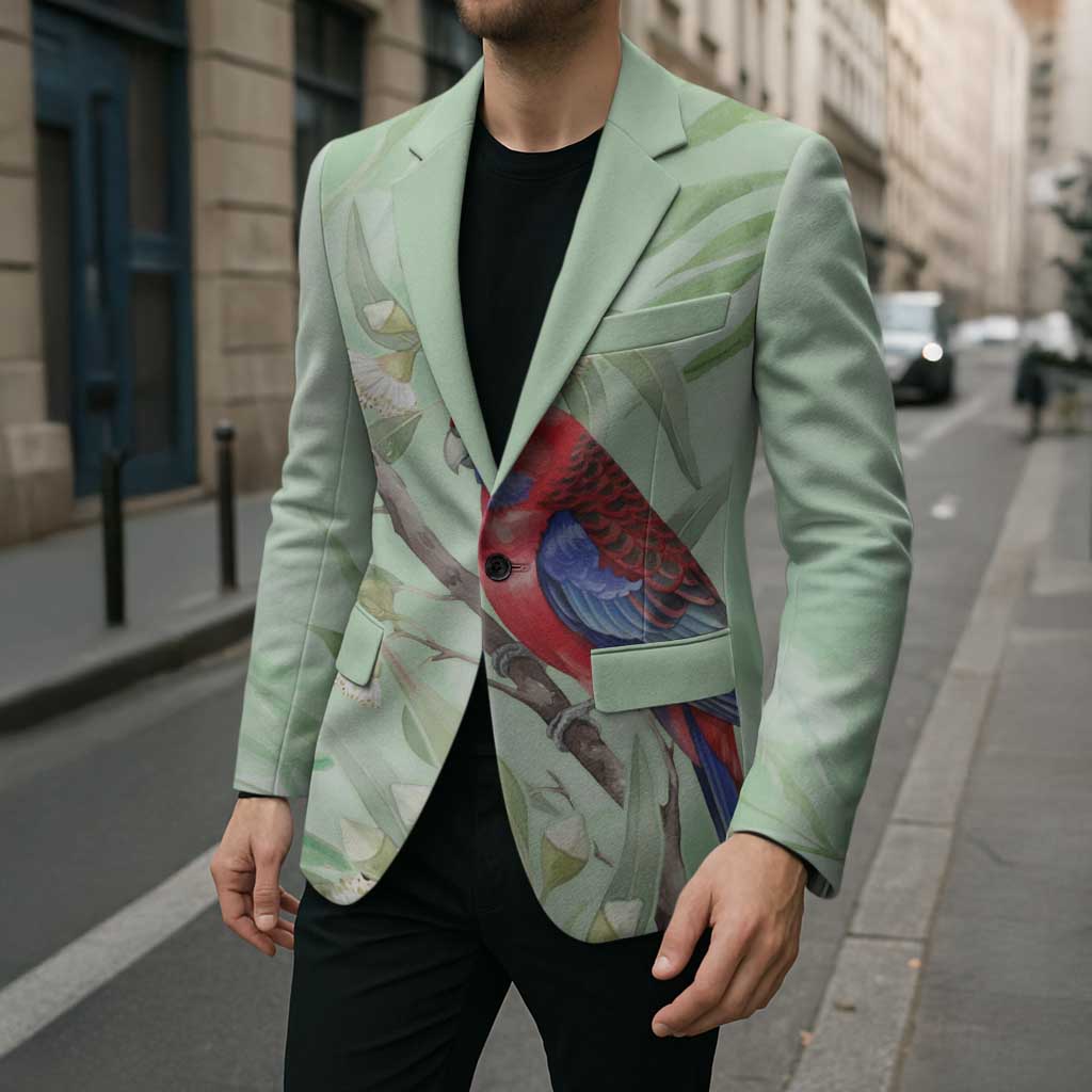 Australia Crimson Rosella Blazer Platycercus Elegans Eucalyptus Alba Watercolor - Aussie Hoodie