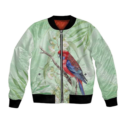 Australia Crimson Rosella Bomber Jacket Platycercus Elegans Eucalyptus Alba Watercolor - Aussie Hoodie