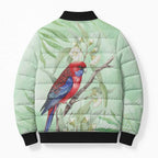 Australia Crimson Rosella Bomber Puffer Jacket Platycercus Elegans Eucalyptus Alba Watercolor - Aussie Hoodie
