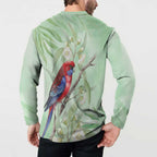 Australia Crimson Rosella Button Sweatshirt Platycercus Elegans Eucalyptus Alba Watercolor - Aussie Hoodie