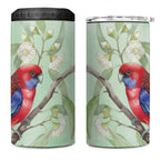 Australia Crimson Rosella 4 in 1 Can Cooler Tumbler Platycercus Elegans Eucalyptus Alba Watercolor - Aussie Hoodie