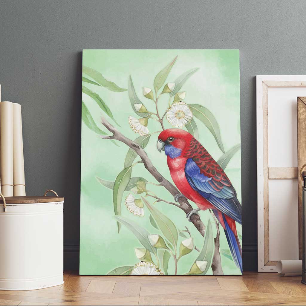 Australia Crimson Rosella Canvas Wall Art Platycercus Elegans Eucalyptus Alba Watercolor - Aussie Hoodie