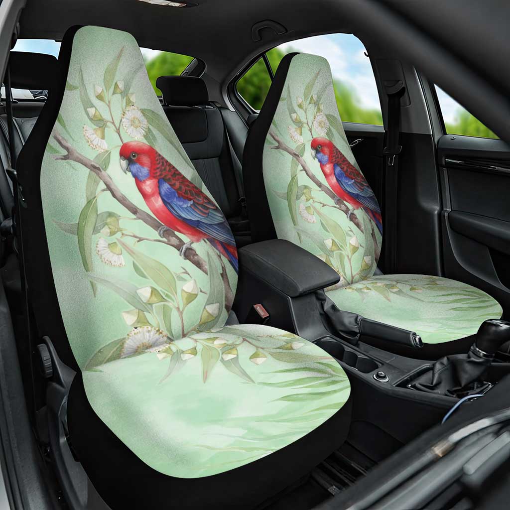 Australia Crimson Rosella Car Seat Cover Platycercus Elegans Eucalyptus Alba Watercolor - Aussie Hoodie
