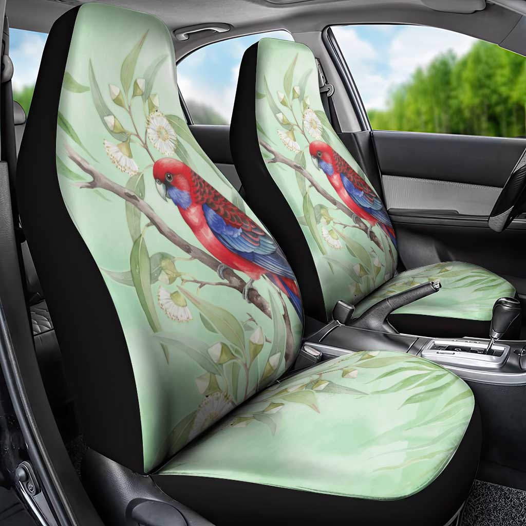 Australia Crimson Rosella Car Seat Cover Platycercus Elegans Eucalyptus Alba Watercolor - Aussie Hoodie