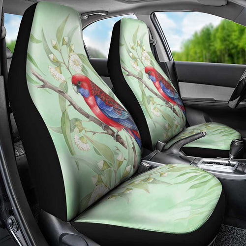 Australia Crimson Rosella Car Seat Cover Platycercus Elegans Eucalyptus Alba Watercolor - Aussie Hoodie