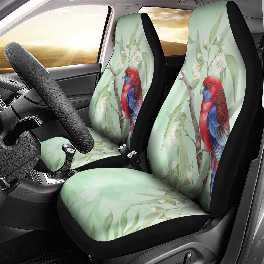 Australia Crimson Rosella Car Seat Cover Platycercus Elegans Eucalyptus Alba Watercolor - Aussie Hoodie