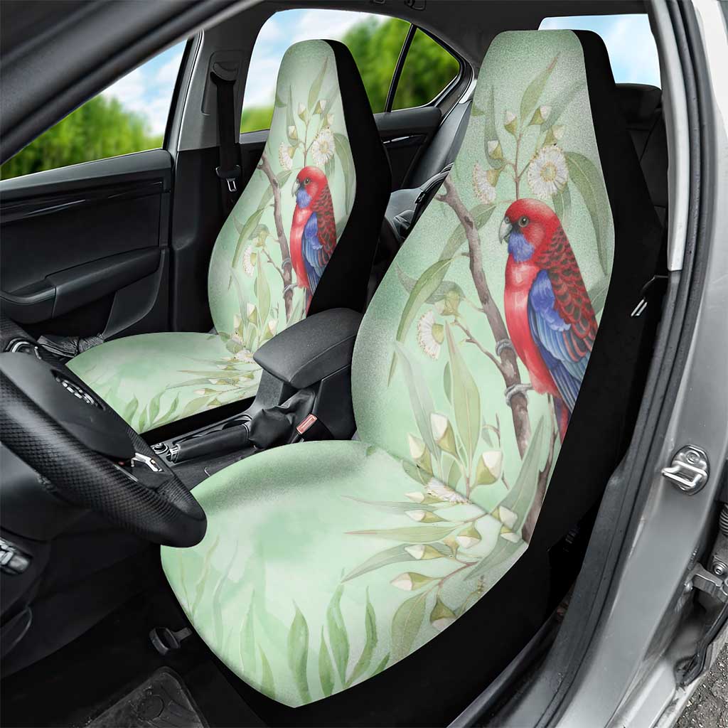 Australia Crimson Rosella Car Seat Cover Platycercus Elegans Eucalyptus Alba Watercolor - Aussie Hoodie