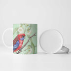 Australia Crimson Rosella Ceramic Mug Platycercus Elegans Eucalyptus Alba Watercolor - Aussie Hoodie