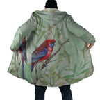 Australia Crimson Rosella Cloak Platycercus Elegans Eucalyptus Alba Watercolor - Aussie Hoodie