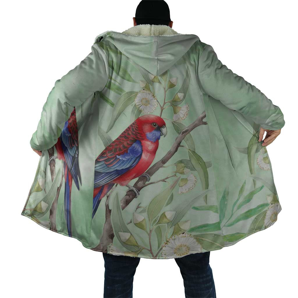 Australia Crimson Rosella Cloak Platycercus Elegans Eucalyptus Alba Watercolor - Aussie Hoodie