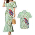 Australia Crimson Rosella Couples Matching Mermaid Dress and Hawaiian Shirt Platycercus Elegans Eucalyptus Alba Watercolor - Aussie Hoodie