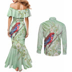Australia Crimson Rosella Couples Matching Mermaid Dress and Long Sleeve Button Shirt Platycercus Elegans Eucalyptus Alba Watercolor - Aussie Hoodie