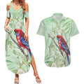 Australia Crimson Rosella Couples Matching Summer Maxi Dress and Hawaiian Shirt Platycercus Elegans Eucalyptus Alba Watercolor - Aussie Hoodie
