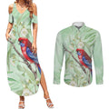 Australia Crimson Rosella Couples Matching Summer Maxi Dress and Long Sleeve Button Shirt Platycercus Elegans Eucalyptus Alba Watercolor - Aussie Hoodie