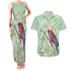 Australia Crimson Rosella Couples Matching Tank Maxi Dress and Hawaiian Shirt Platycercus Elegans Eucalyptus Alba Watercolor - Aussie Hoodie