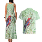 Australia Crimson Rosella Couples Matching Tank Maxi Dress and Hawaiian Shirt Platycercus Elegans Eucalyptus Alba Watercolor - Aussie Hoodie