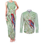 Australia Crimson Rosella Couples Matching Tank Maxi Dress and Long Sleeve Button Shirt Platycercus Elegans Eucalyptus Alba Watercolor - Aussie Hoodie