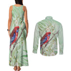 Australia Crimson Rosella Couples Matching Tank Maxi Dress and Long Sleeve Button Shirt Platycercus Elegans Eucalyptus Alba Watercolor - Aussie Hoodie