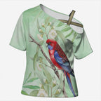 Australia Crimson Rosella Cross Shoulder Shirt Platycercus Elegans Eucalyptus Alba Watercolor - Aussie Hoodie