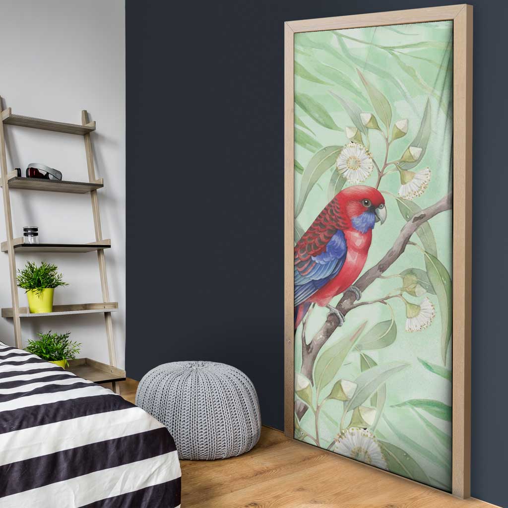 Australia Crimson Rosella Door Cover Platycercus Elegans Eucalyptus Alba Watercolor - Aussie Hoodie